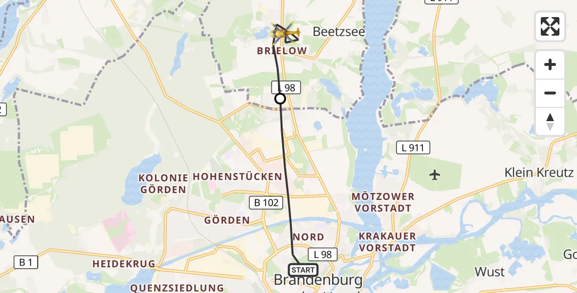 Flugroute Rettungshubschrauber Brandenburg an der Havel - Beetzsee, 01 September 2026, 05:58