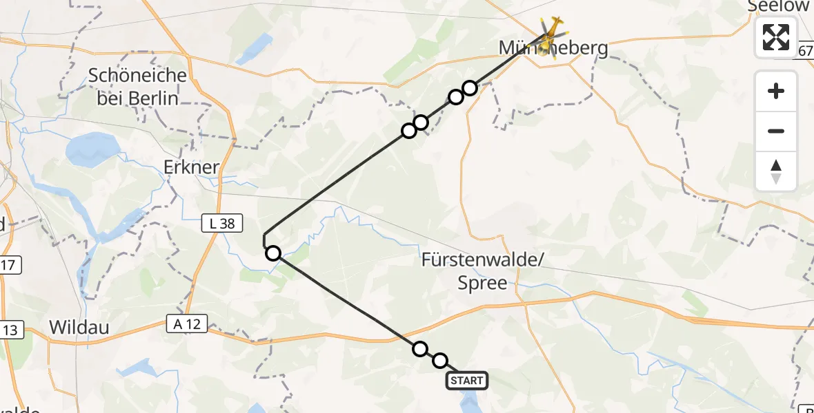 Flugroute Rettungshubschrauber Bad Saarow - Müncheberg, 01 September 2026, 06:18