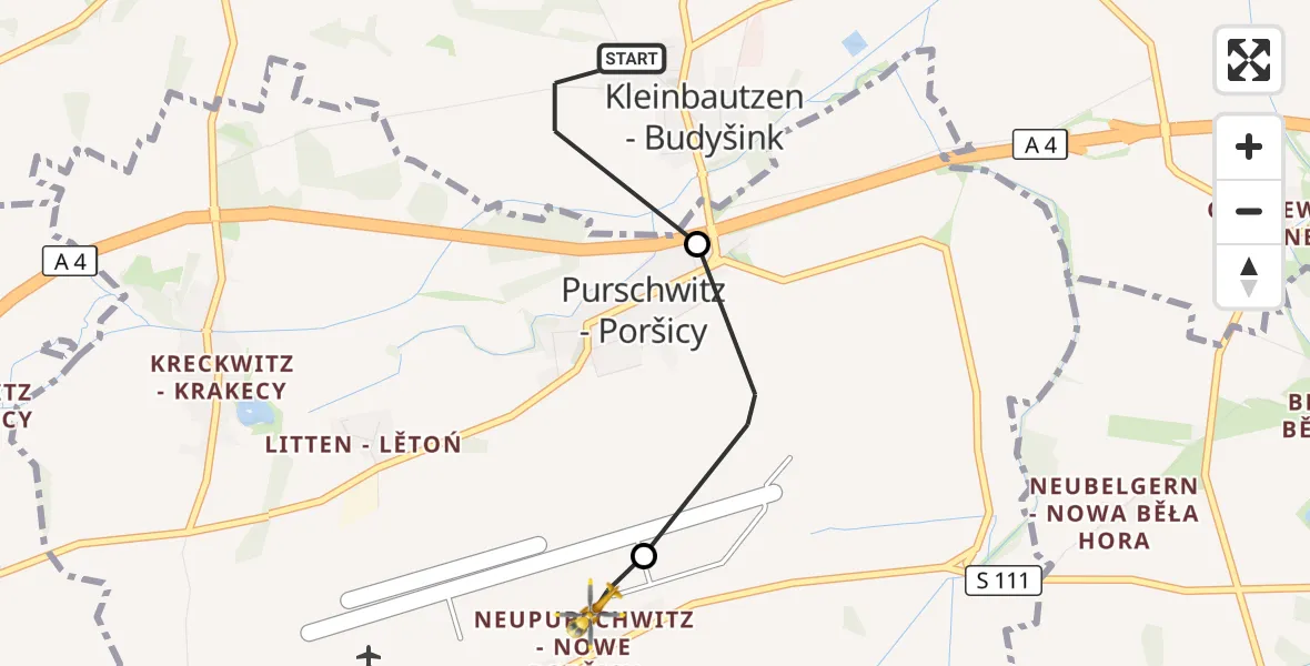 Flugroute Rettungshubschrauber Malschwitz - Bautzen Flugplatz, 01 September 2026, 06:24