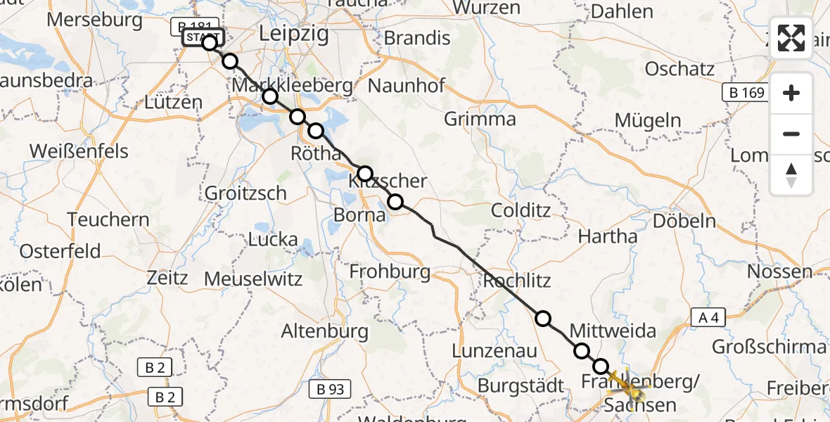 Flugroute Rettungshubschrauber Schkeuditz - Lichtenau, 01 September 2026, 06:26