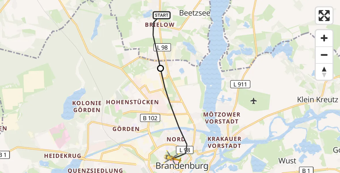 Flugroute Rettungshubschrauber Beetzsee - Brandenburg an der Havel, 01 September 2026, 06:26