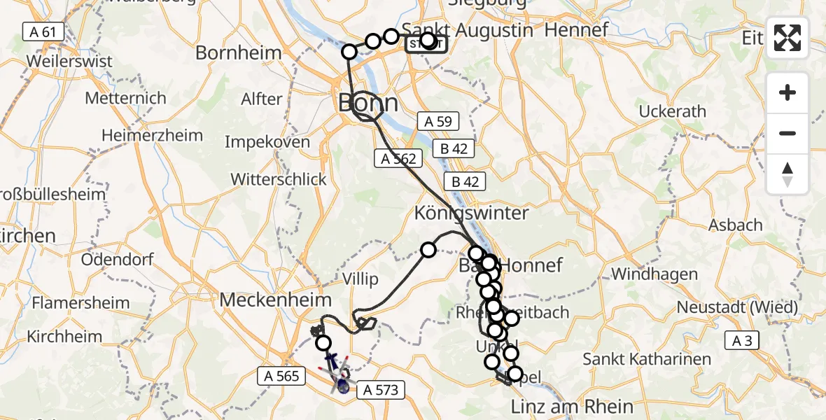 Flugroute Polizeihubschrauber Sankt Augustin - Grafschaft, 01 September 2026, 06:45