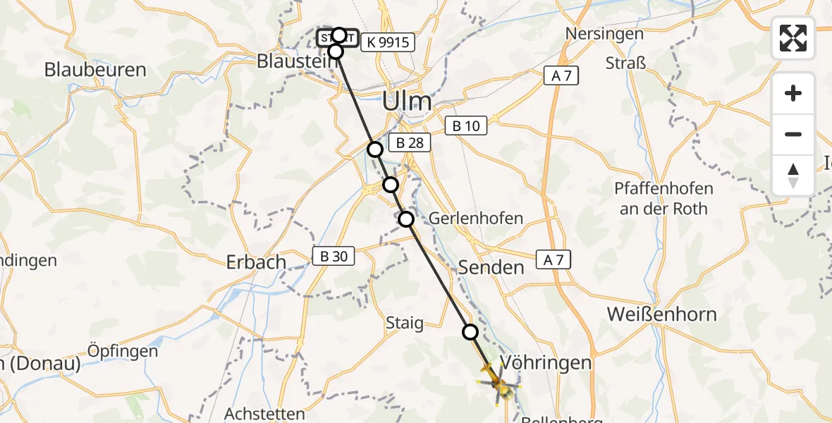 Flugroute Rettungshubschrauber Ulm Military Hospital Emergency - Illerrieden, 01 September 2026, 06:47
