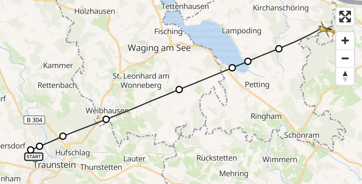 Flugroute Rettungshubschrauber Traunstein Hospital - Kirchanschöring, 01 September 2026, 06:55