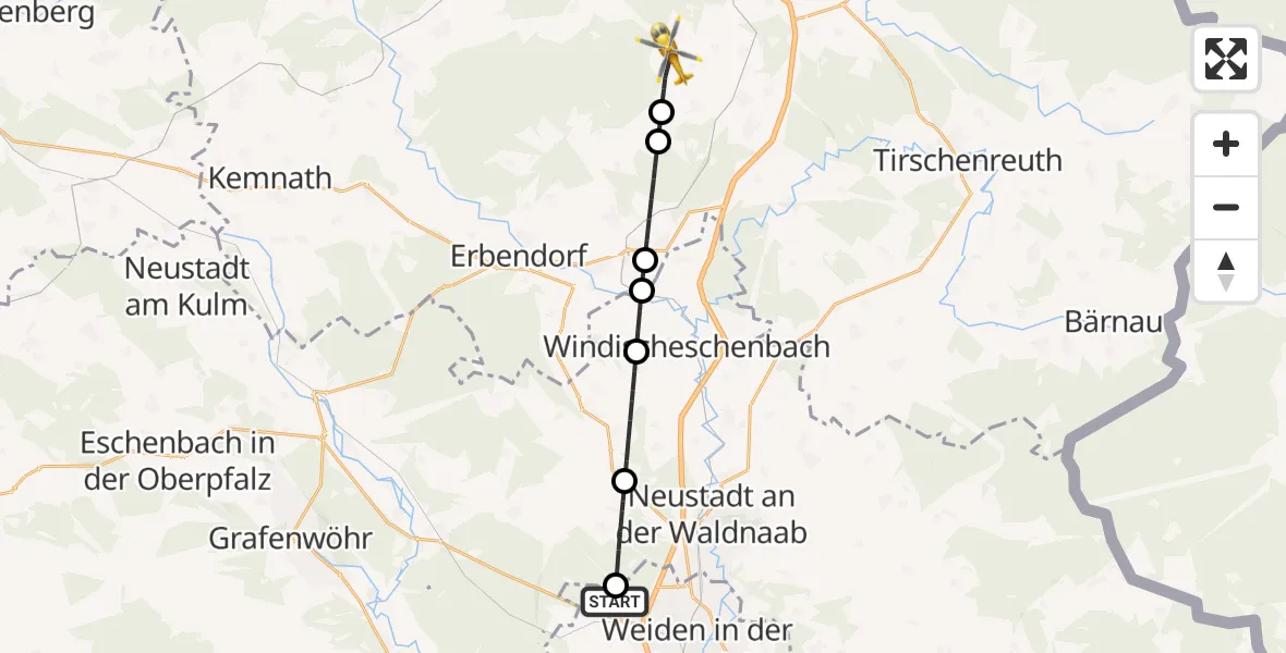 Flugroute Ambulanzhubschrauber Weiden i.d.OPf. - Fuchsmühl, 01 September 2026, 07:13