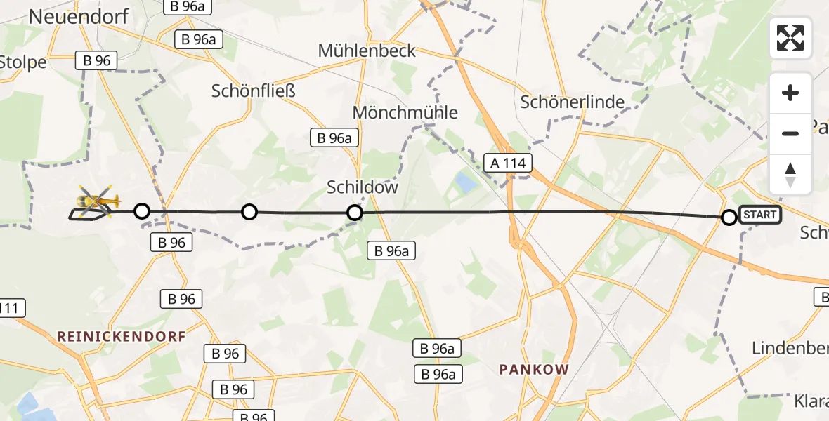 Flugroute Rettungshubschrauber Helios Clinic Berlin-Buch - Berlin, 01 September 2026, 07:21