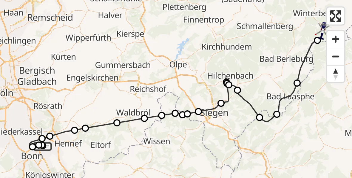 Flugroute Polizeihubschrauber Sankt Augustin - Hallenberg, 01 September 2026, 07:23