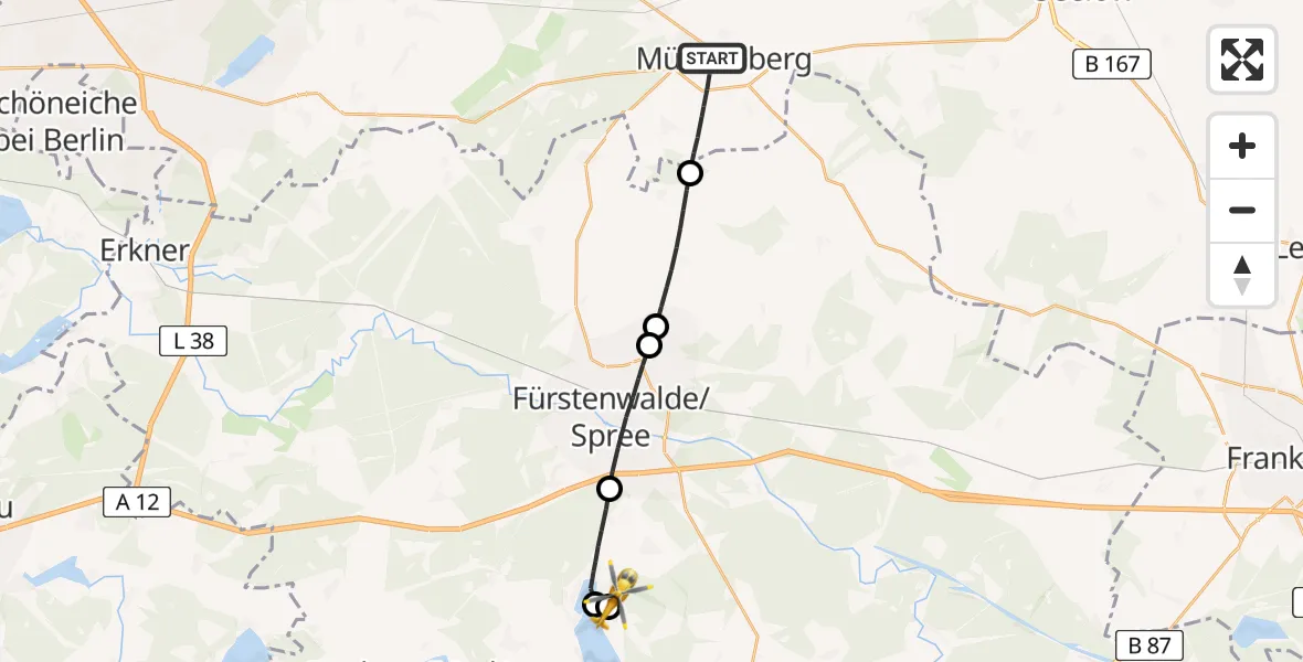 Flugroute Rettungshubschrauber Müncheberg - Bad Saarow, 01 September 2026, 07:26