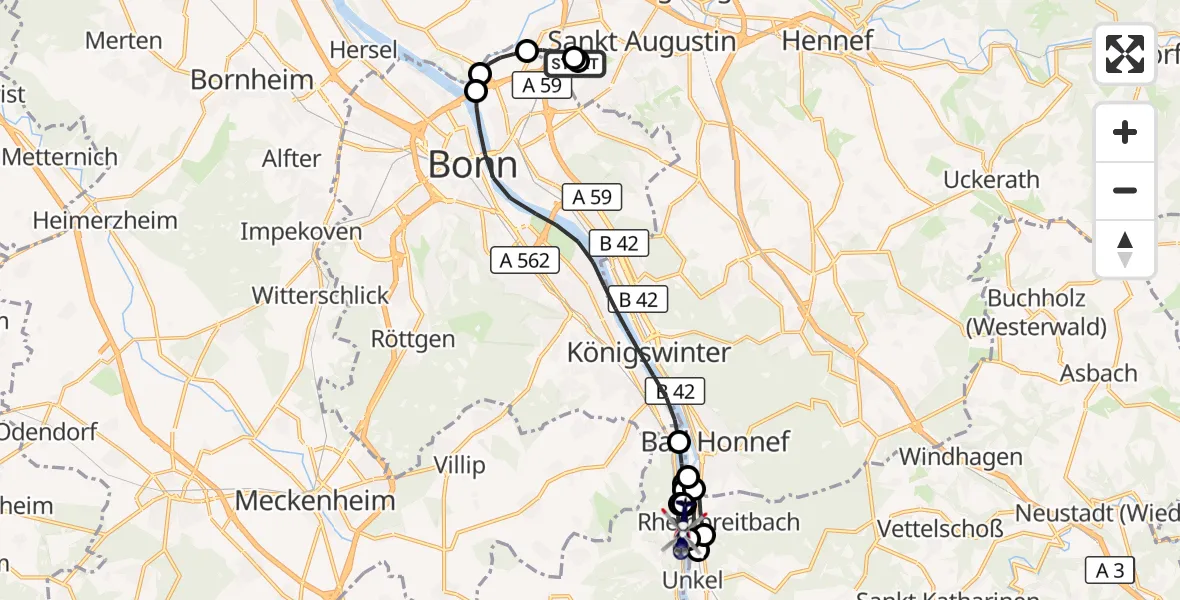 Flugroute Polizeihubschrauber Sankt Augustin - Remagen, 01 September 2026, 07:28