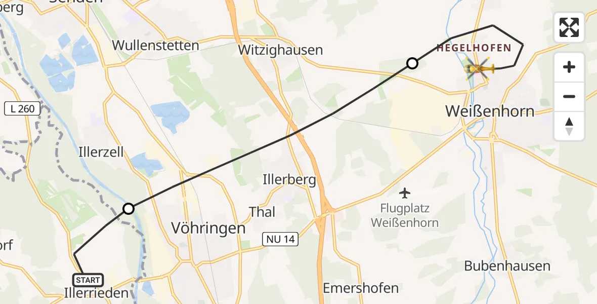Flugroute Rettungshubschrauber Illerrieden - Weißenhorn, 01 September 2026, 07:31