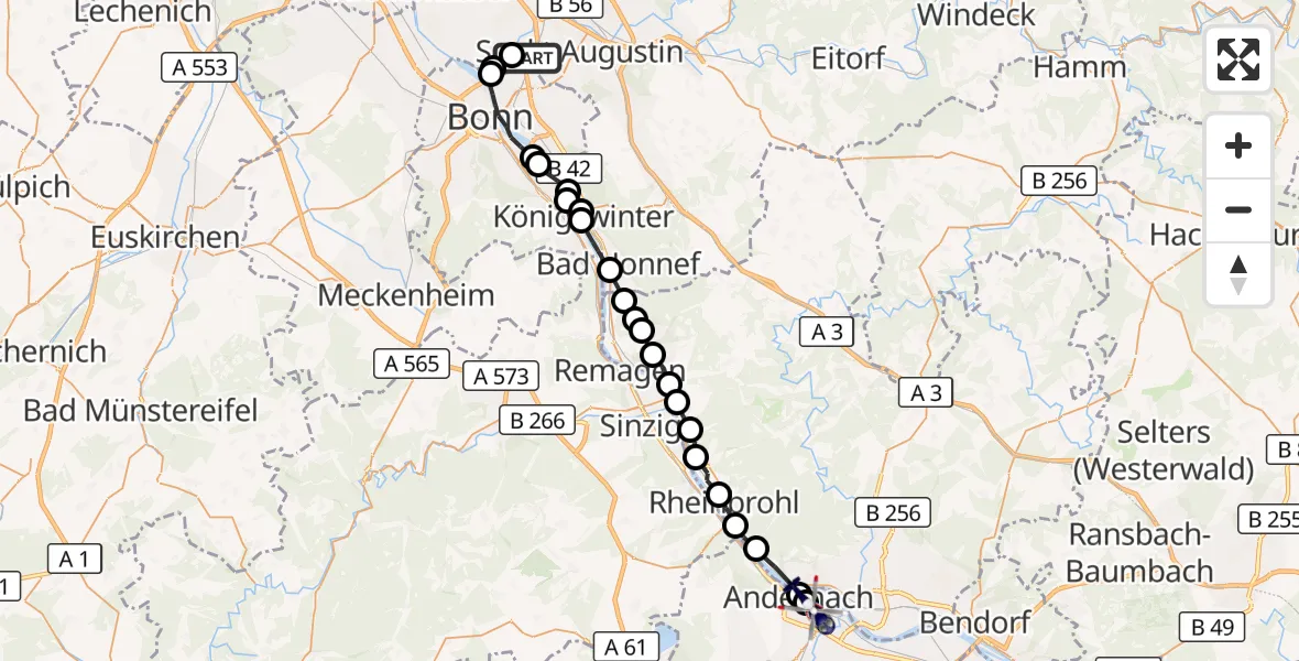 Flugroute Polizeihubschrauber Sankt Augustin - Andernach, 01 September 2026, 07:31