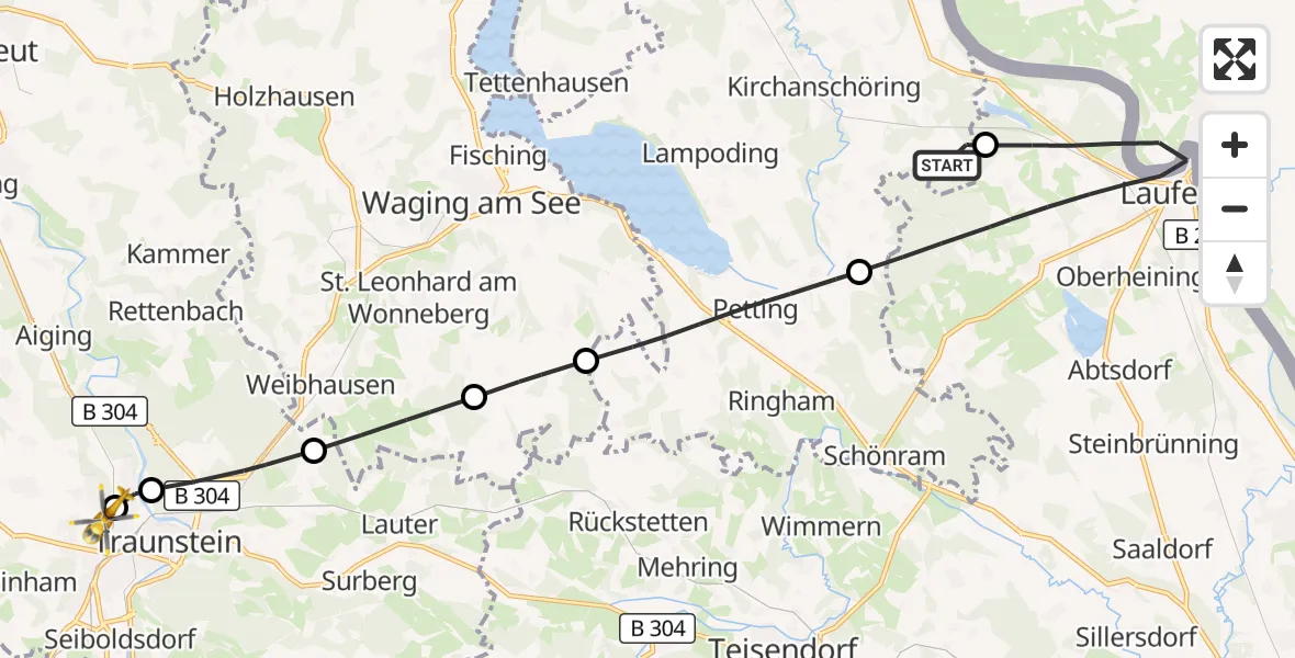 Flugroute Rettungshubschrauber Kirchanschöring - Traunstein Hospital, 01 September 2026, 07:32