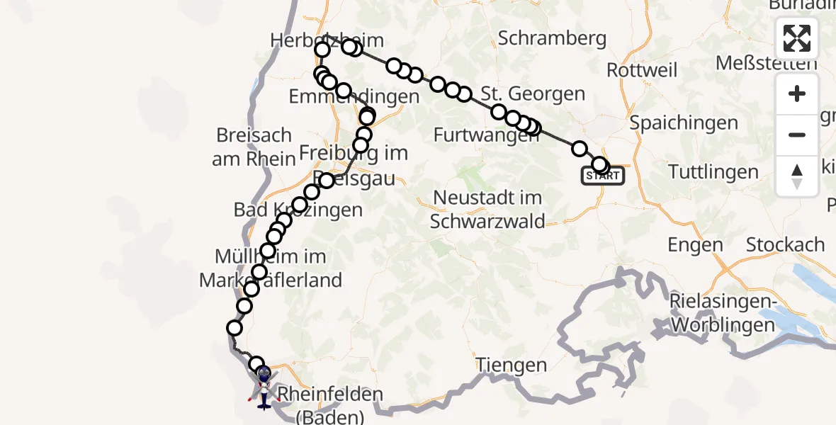 Flugroute Polizeihubschrauber Donaueschingen-Villingen Flugplatz - Weil am Rhein, 01 September 2026, 07:34