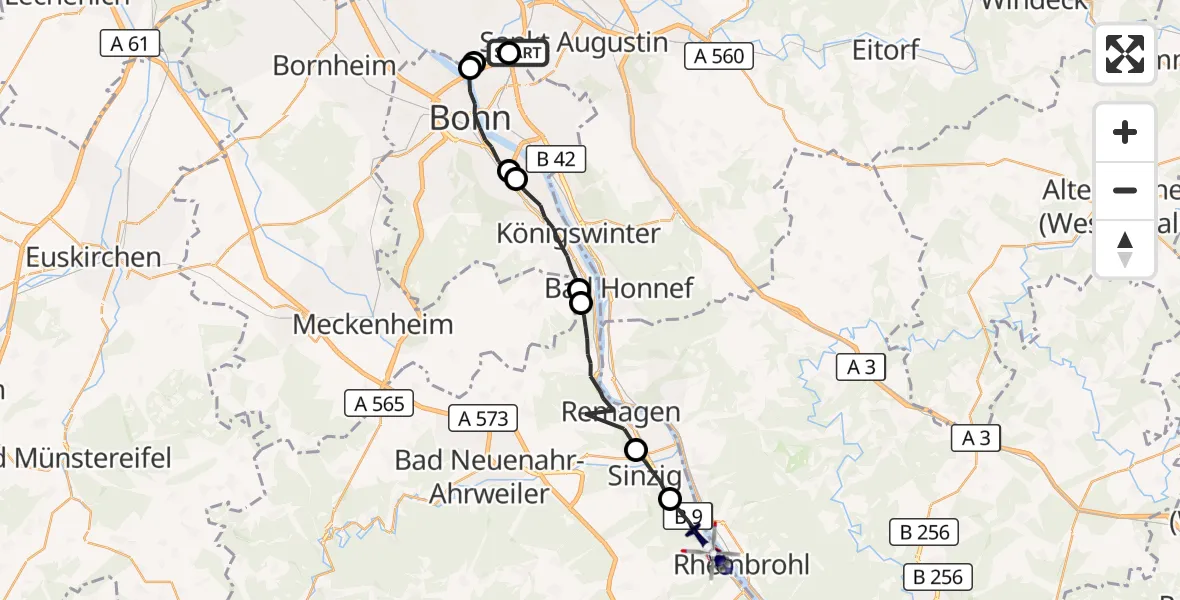 Flugroute Polizeihubschrauber Sankt Augustin - Bad Breisig, 01 September 2026, 07:36