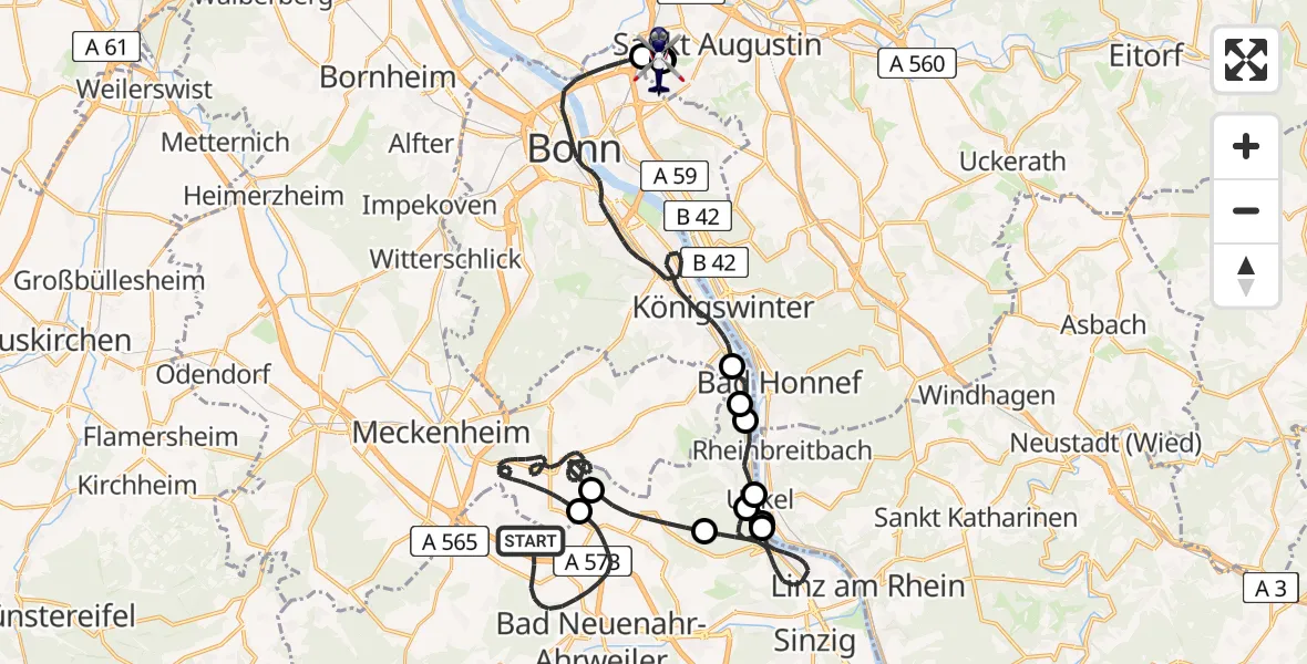 Flugroute Polizeihubschrauber Grafschaft - Sankt Augustin, 01 September 2026, 07:36