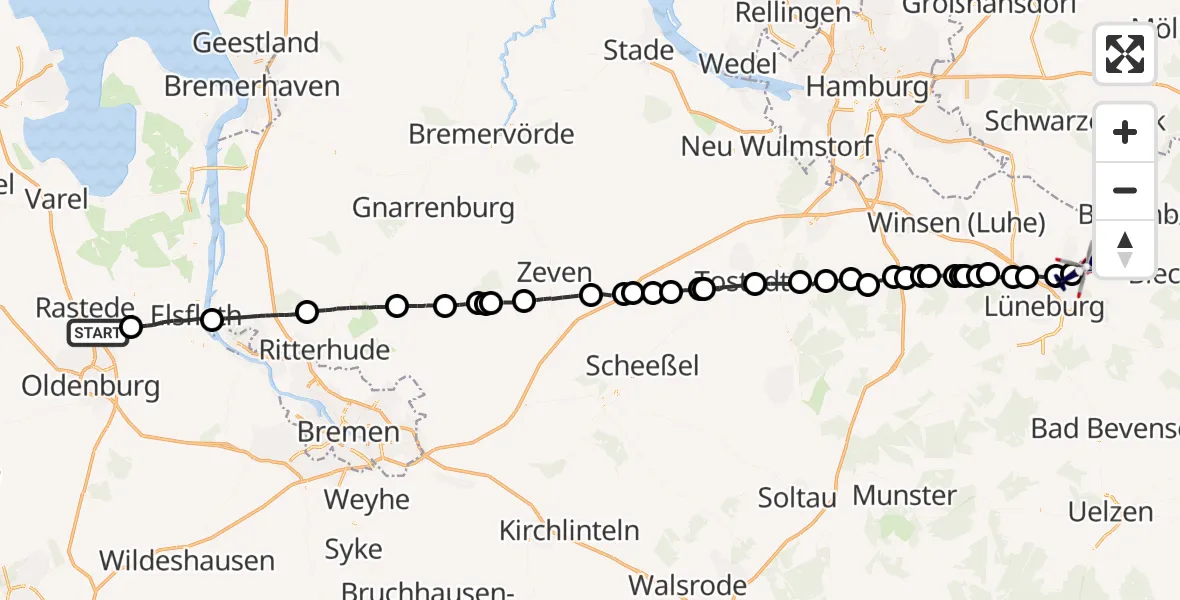 Flugroute Polizeihubschrauber Rastede - Scharnebeck, 01 September 2026, 07:42