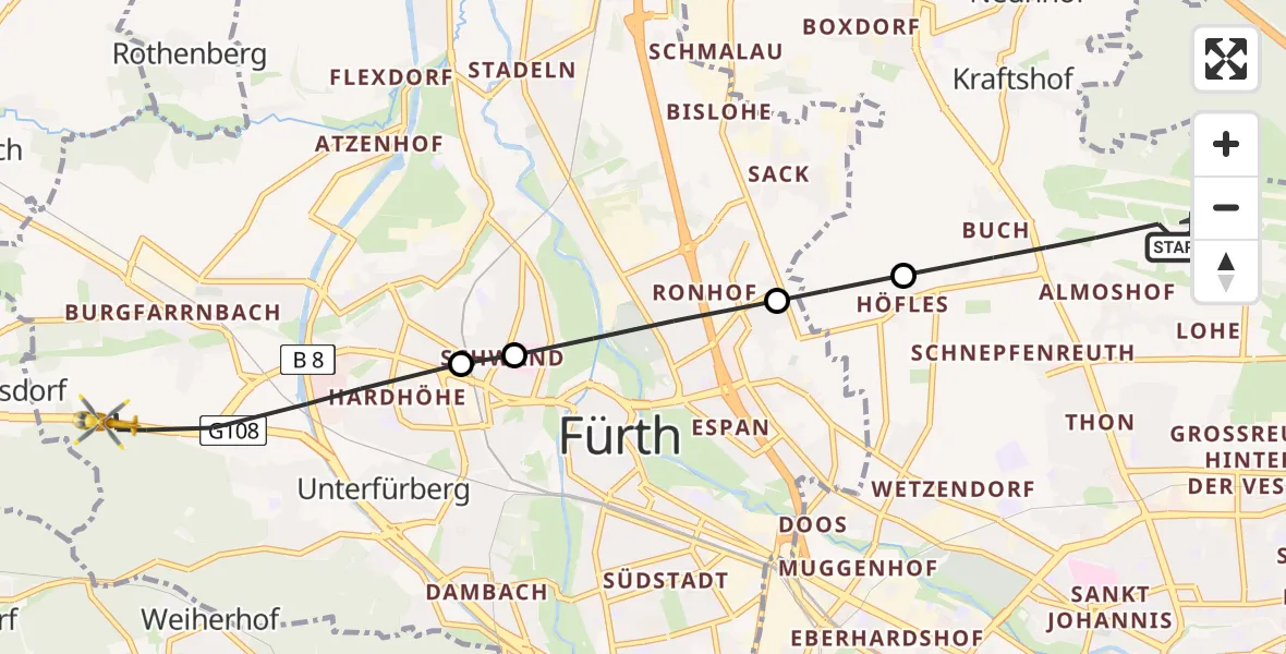 Flugroute Ambulanzhubschrauber Flughafen Nuremberg - Fürth, 01 September 2026, 07:50