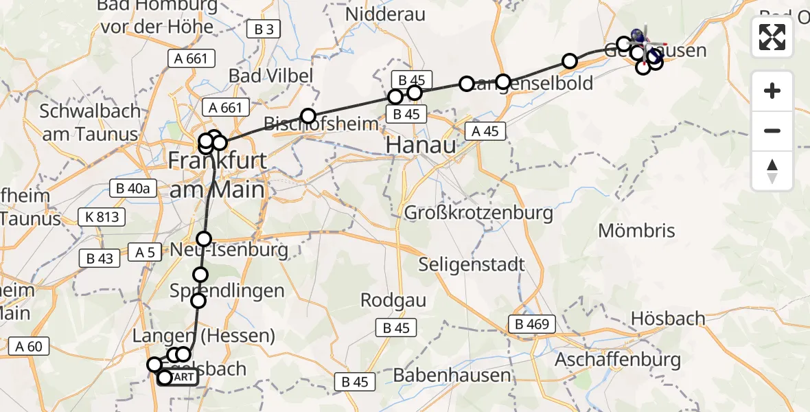 Flugroute Polizeihubschrauber Flughafen Frankfurt-Egelsbach - Gelnhausen, 01 September 2026, 07:52