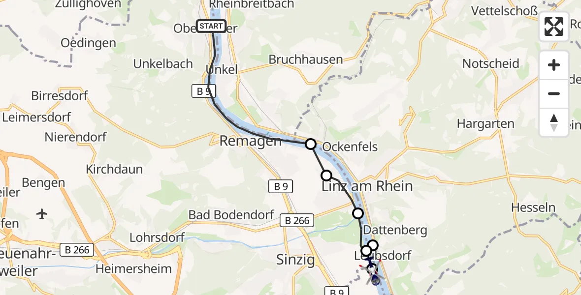 Flugroute Polizeihubschrauber Remagen - Bad Breisig, 01 September 2026, 07:57