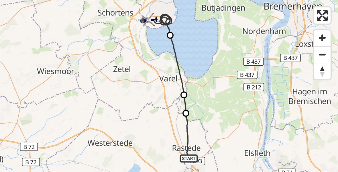 Flugroute Polizeihubschrauber Rastede - Wilhelmshaven, 01 September 2026, 07:58