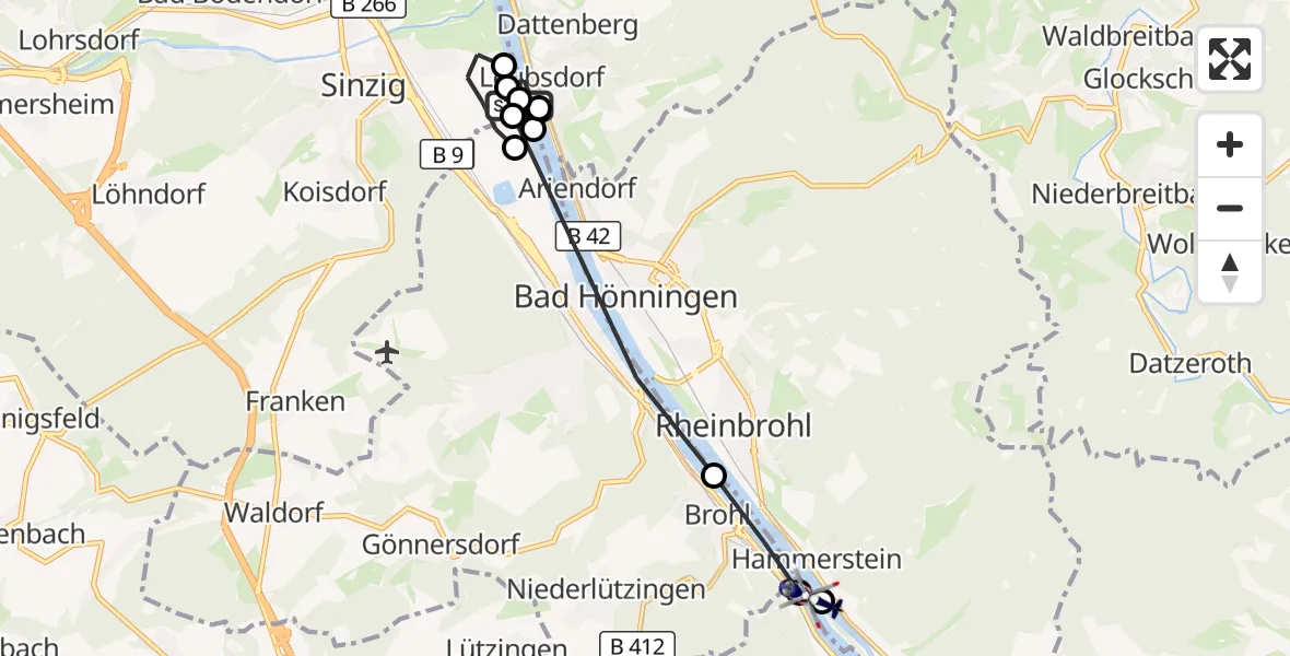 Flugroute Polizeihubschrauber Bad Breisig - Andernach, 01 September 2026, 08:01