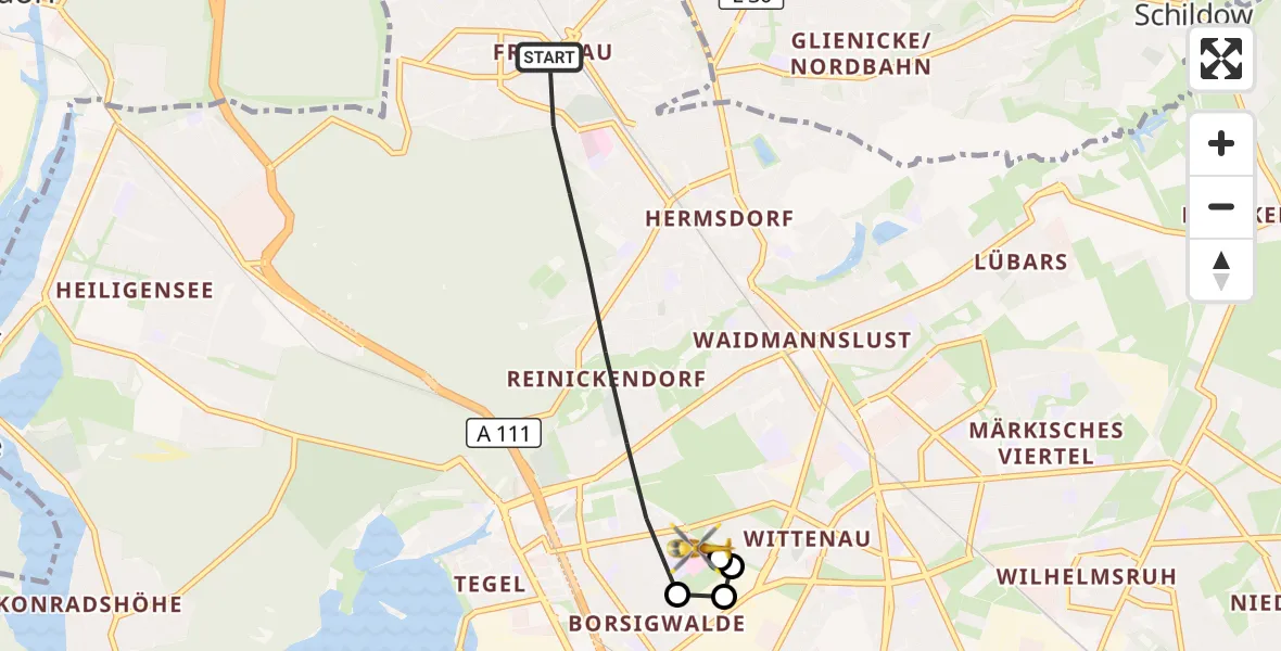 Flugroute Rettungshubschrauber Berlin - Vivantes Humboldt Clinic, 01 September 2026, 08:04