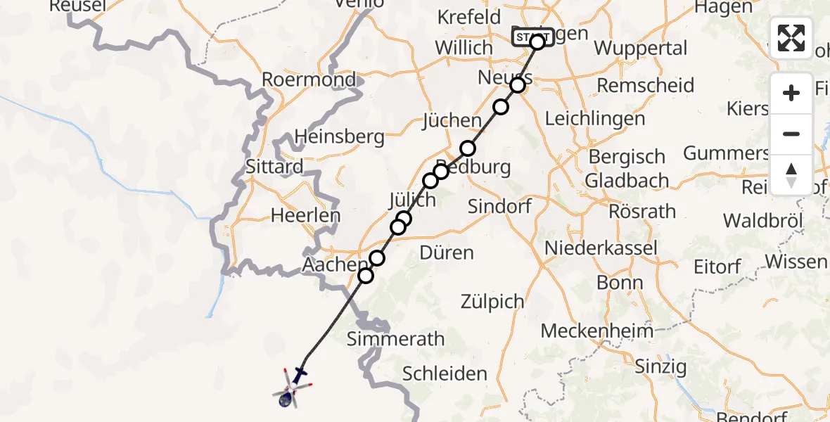 Flugroute Polizeihubschrauber Düsseldorf Flughafen - Aachen, 01 September 2026, 08:05