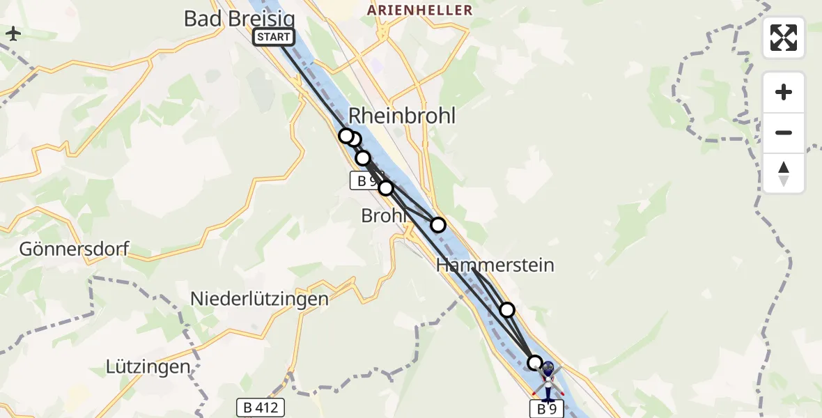 Flugroute Polizeihubschrauber Bad Breisig - Andernach, 01 September 2026, 08:09