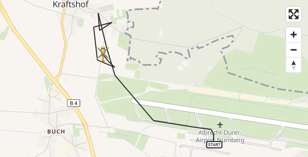 Flugroute Rettungshubschrauber Flughafen Nuremberg - Flughafen Nuremberg, 01 September 2026, 08:10