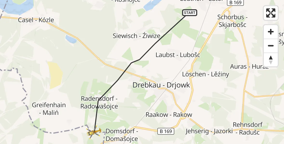 Flugroute Rettungshubschrauber Drebkau - Neupetershain, 01 September 2026, 08:12