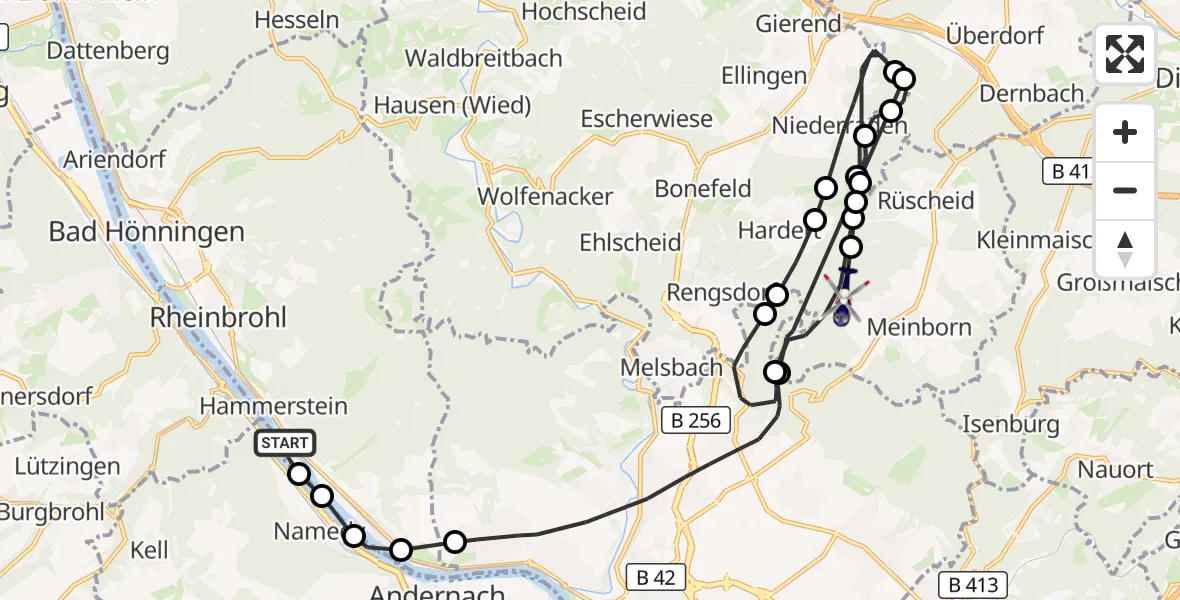 Flugroute Polizeihubschrauber Hammerstein - Anhausen, 01 September 2026, 08:16