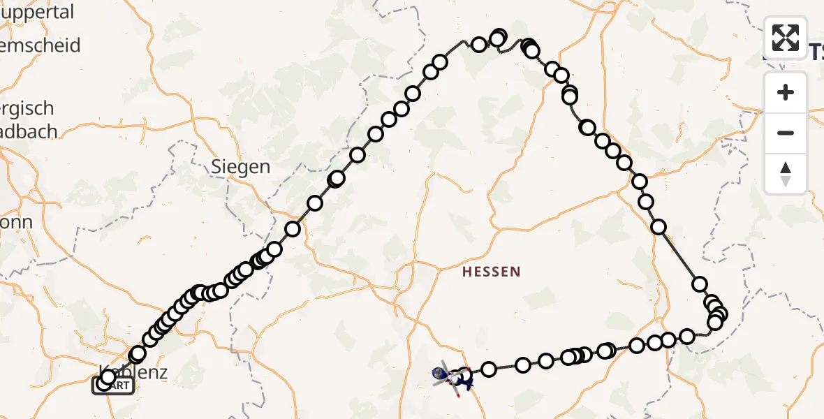 Flugroute Polizeihubschrauber Winningen - Flugplatz Reichelsheim, 01 September 2026, 08:16