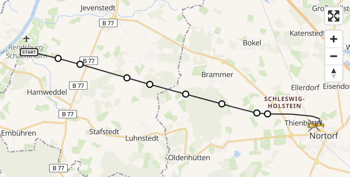 Flugroute Ambulanzhubschrauber Hörsten - Nortorf, 01 September 2026, 08:17