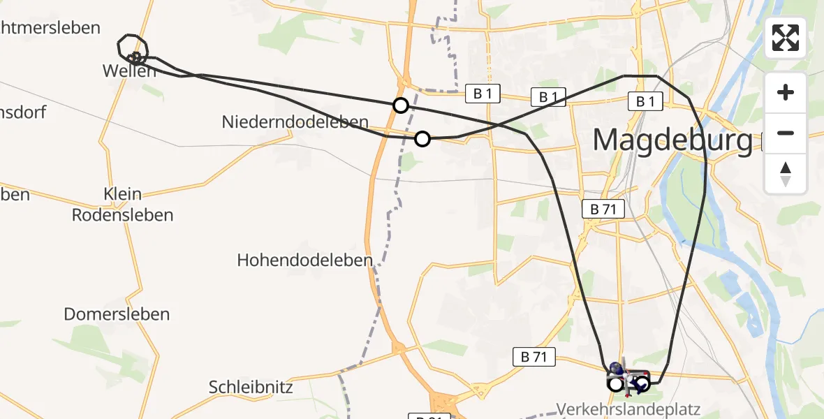 Flugroute Polizeihubschrauber Magdeburg City Flugplatz - Magdeburg City Flugplatz, 01 September 2026, 08:18