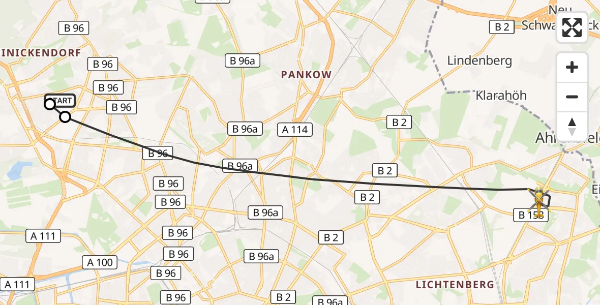 Flugroute Rettungshubschrauber Vivantes Humboldt Clinic - Berlin, 01 September 2026, 08:25