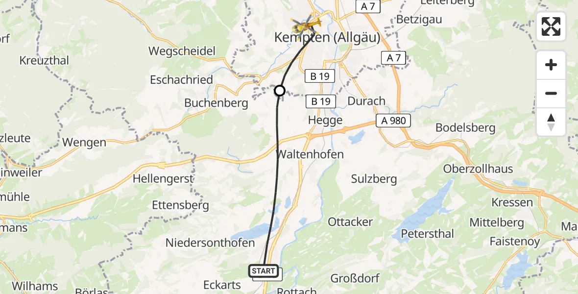 Flugroute Rettungshubschrauber Waltenhofen - Kempten (Allgäu), 01 September 2026, 08:30
