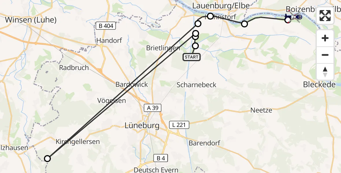 Flugroute Polizeihubschrauber Scharnebeck - Bleckede, 01 September 2026, 08:37
