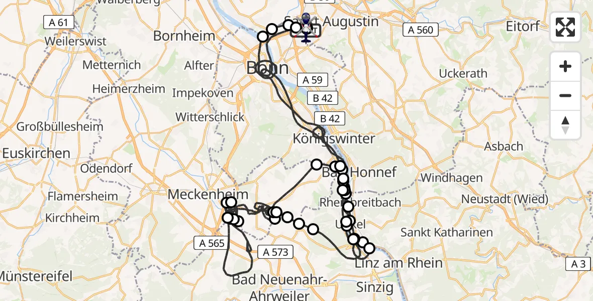 Flugroute Polizeihubschrauber Sankt Augustin - Sankt Augustin, 01 September 2026, 08:43