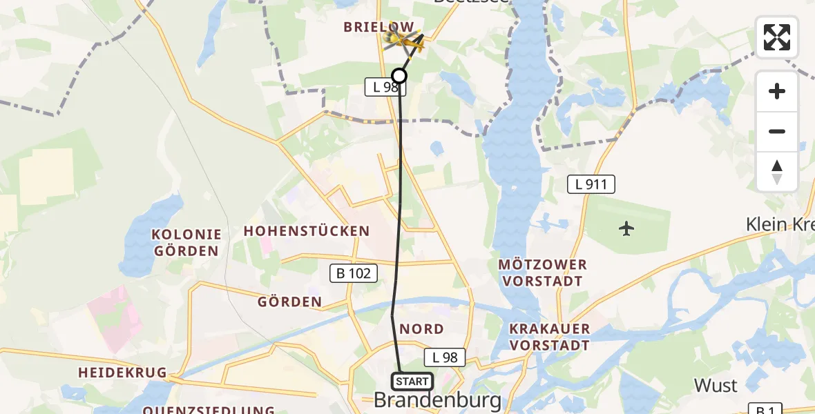 Flugroute Rettungshubschrauber Brandenburg an der Havel - Beetzsee, 01 September 2026, 08:47