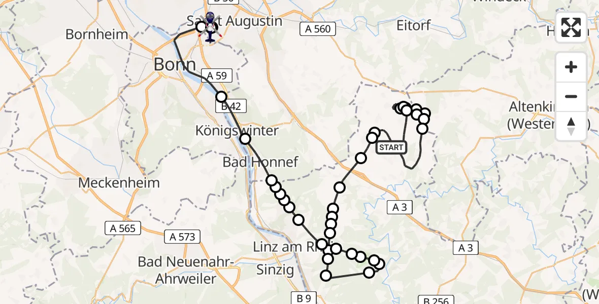 Flugroute Polizeihubschrauber Asbach - Sankt Augustin, 01 September 2026, 08:54