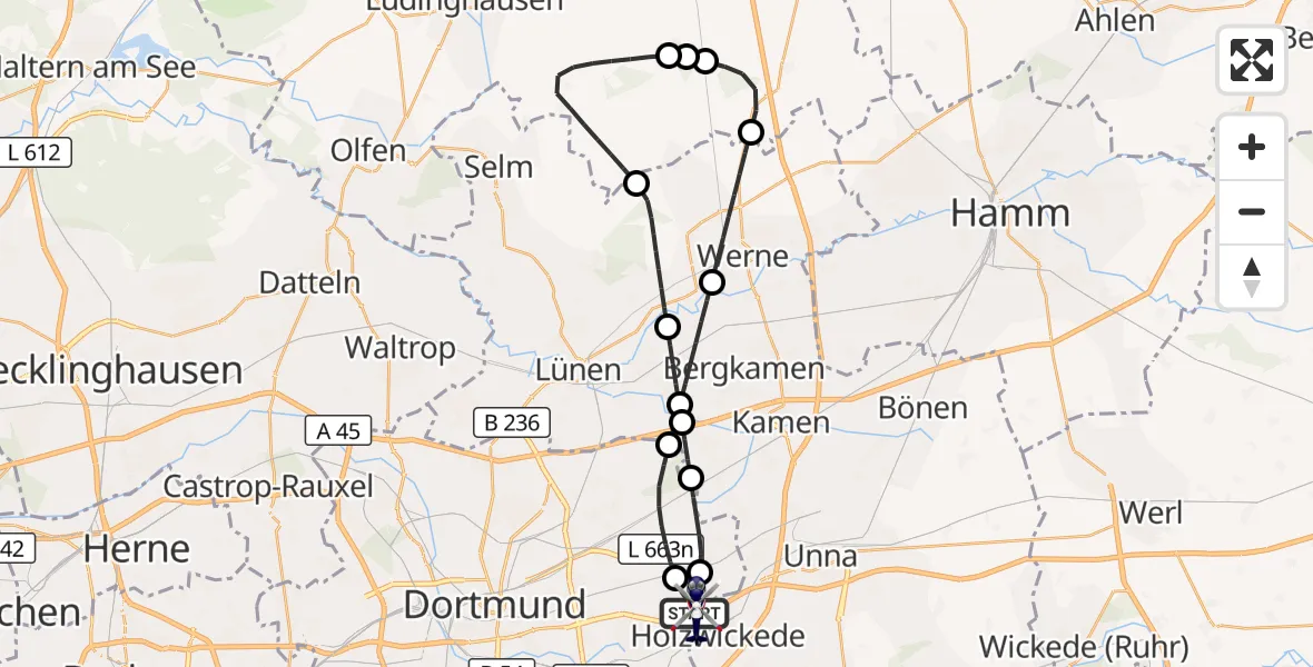 Flugroute Polizeihubschrauber Dortmund Flughafen - Dortmund Flughafen, 01 September 2026, 08:56