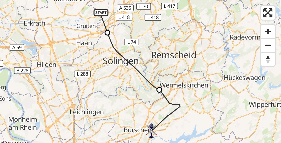 Flugroute Polizeihubschrauber Wuppertal - Burscheid, 01 September 2026, 08:57