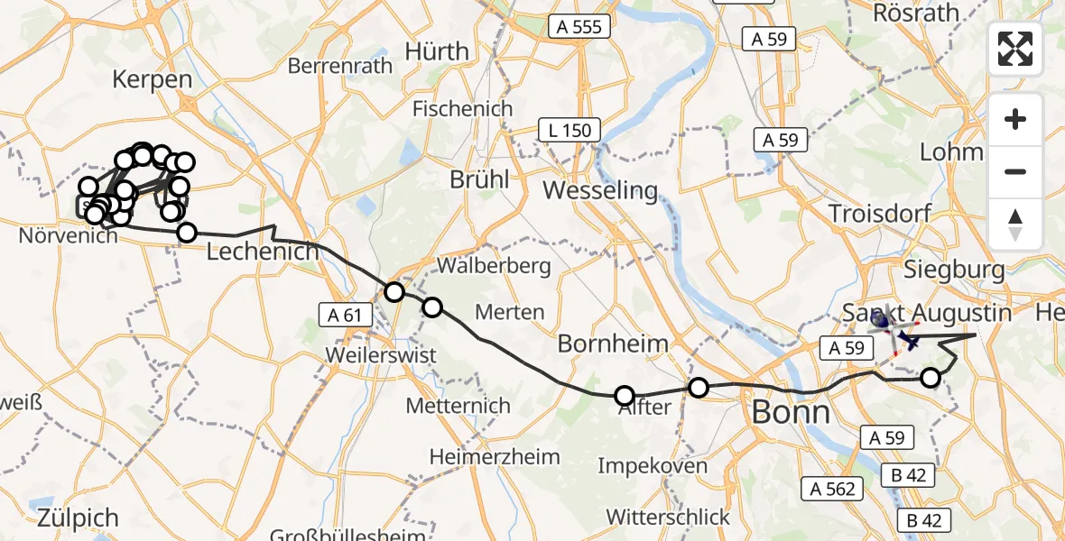 Flugroute Polizeihubschrauber Militärflugplatz Nörvenich - Bonn-Hangelar Flugplatz, 01 September 2026, 08:57