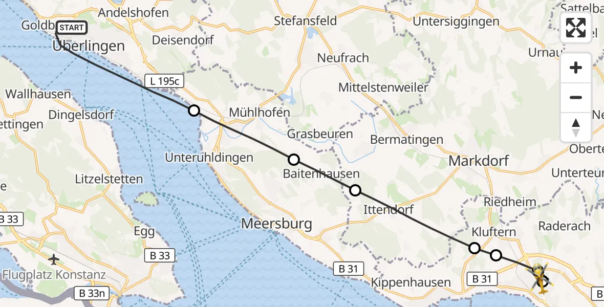 Flugroute Rettungshubschrauber Überlingen - Friedrichshafen Hospital, 01 September 2026, 09:08