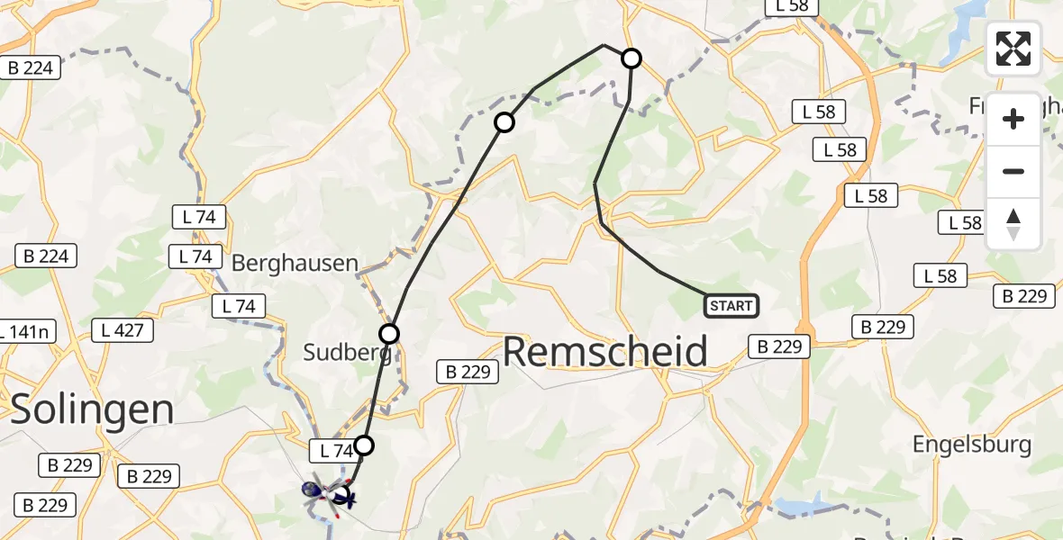 Flugroute Polizeihubschrauber Remscheid - Solingen, 01 September 2026, 09:11