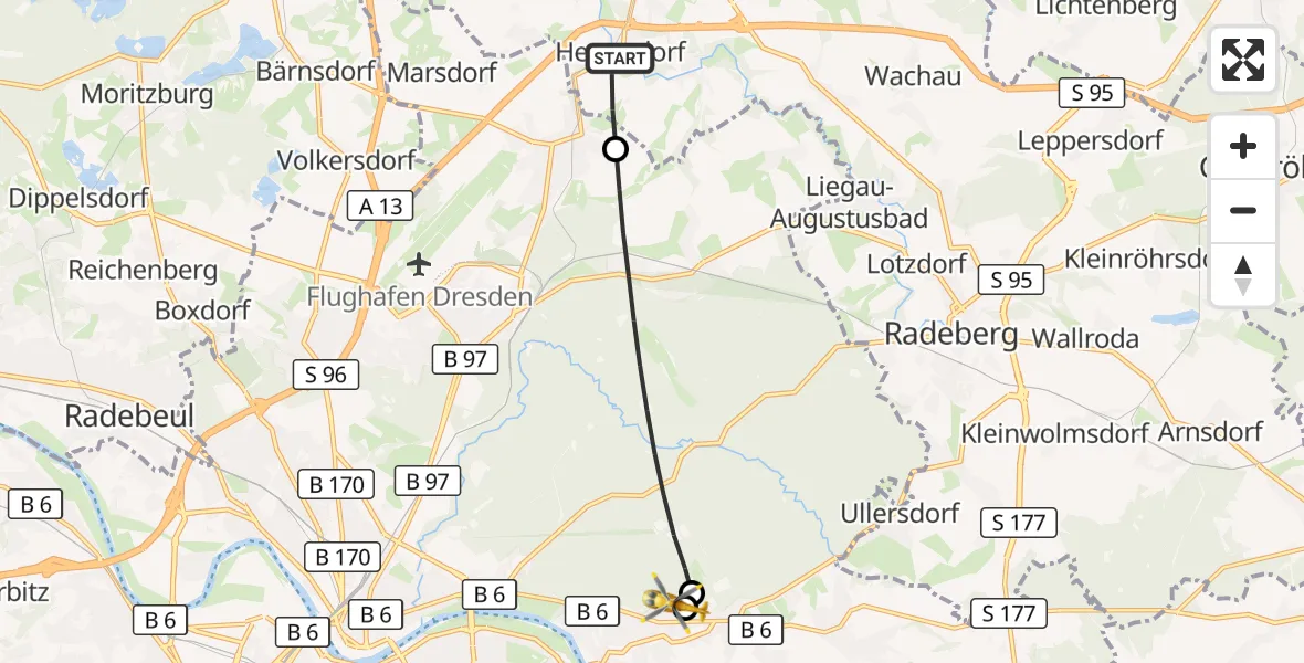 Flugroute Rettungshubschrauber Ottendorf-Okrilla - Weißer Hirsch Hospital, 01 September 2026, 09:13