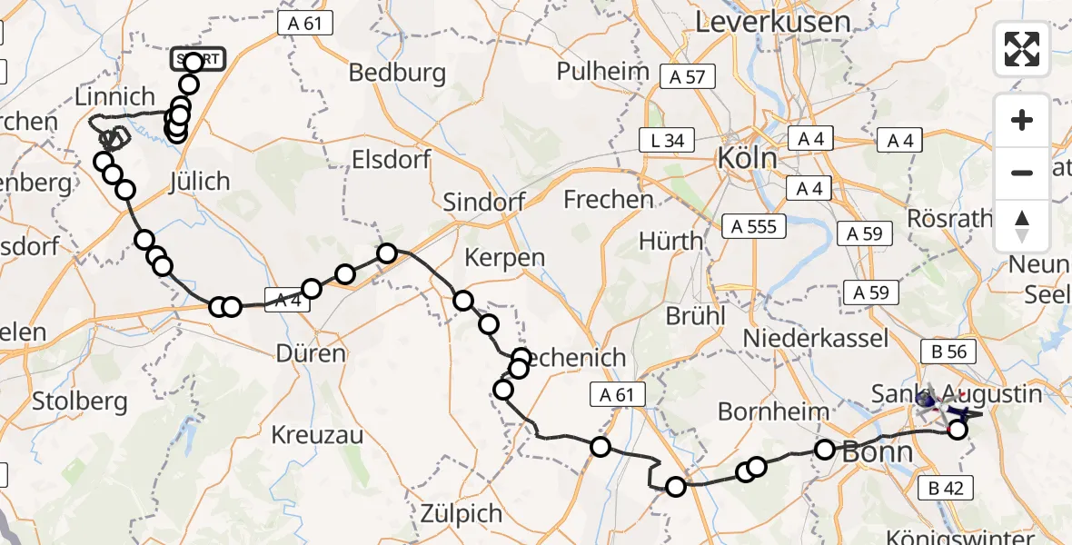 Flugroute Polizeihubschrauber Titz - Sankt Augustin, 01 September 2026, 09:14