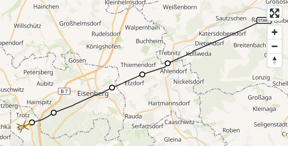 Flugroute Rettungshubschrauber Wetterzeube - Serba, 01 September 2026, 09:16