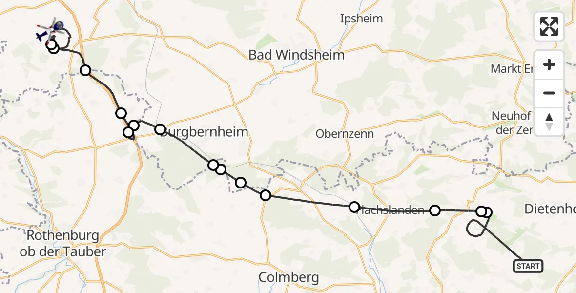 Flugroute Polizeihubschrauber Weihenzell - Uffenheim, 01 September 2026, 09:17