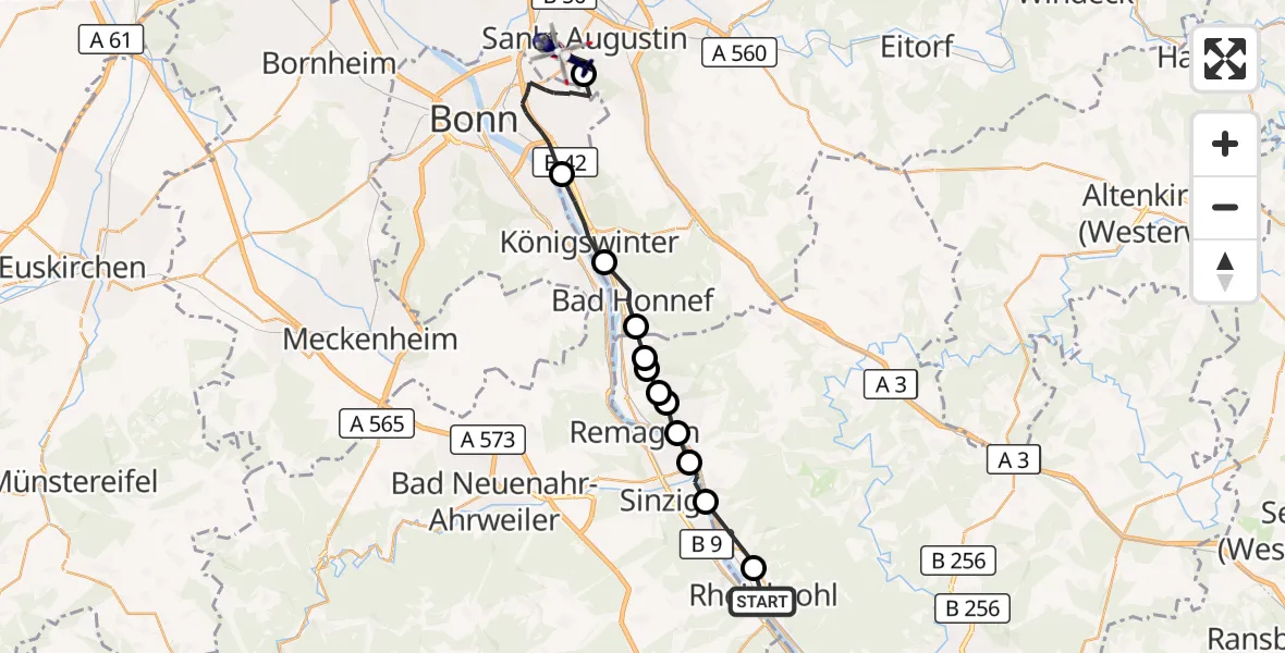 Flugroute Polizeihubschrauber Rheinbrohl - Sankt Augustin, 01 September 2026, 09:32